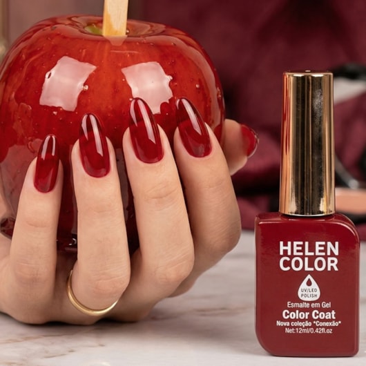Esmalte em gel Vermelho vitral rebu Helen Color 12ml Conexão 123 para unhas