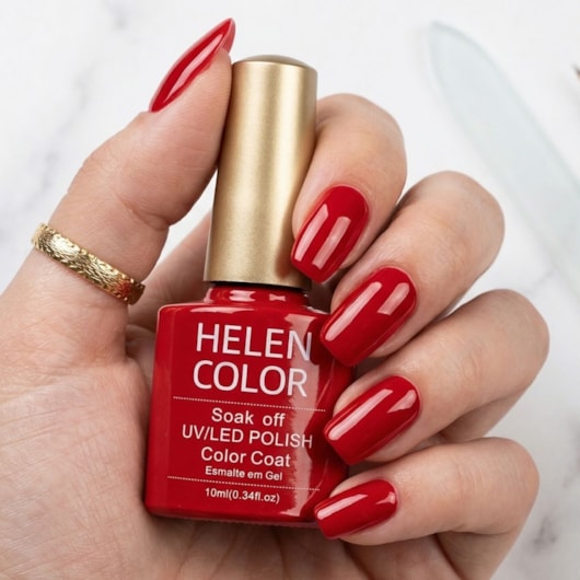 Esmalte em gel Vermelho Vivo Soak Off 10ml Helen Color 244 para unhas