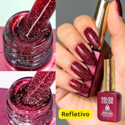 Esmalte em gel Vinho refletivo glitter Helen Color 12ml Conexão 44 Esmalte em gel Vinho refletivo glitter Helen Color 12ml Conexão 44