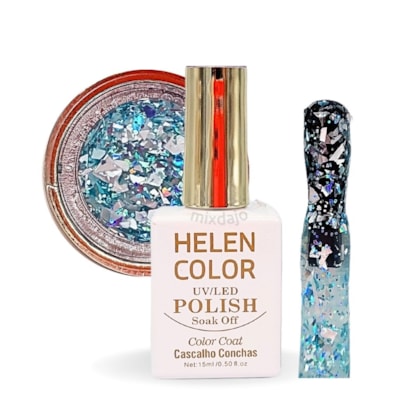Esmalte gel com madre pérola branca e glitter azul 15ml Helen Color 20