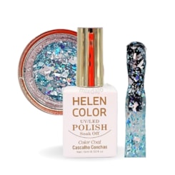 Esmalte gel com madre pérola branca e glitter azul 15ml Helen Color 20 Esmalte gel com madre pérola branca e glitter azul 15ml Helen Color 20