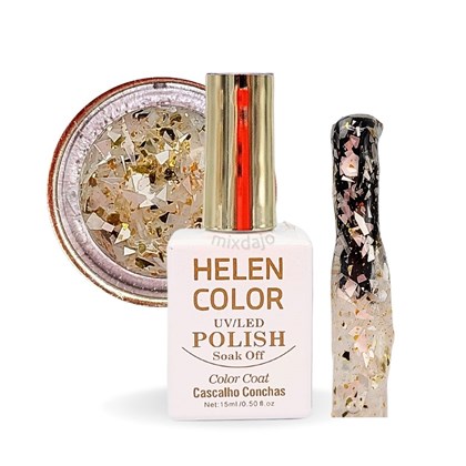 Esmalte gel com madre pérola branca e glitter dourado 15ml Helen Color 04