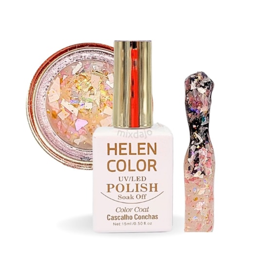 Esmalte gel com madre pérola branca, rosa e glitter 15ml Helen Color 05 para unhas