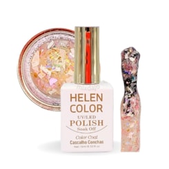 Esmalte gel com madre pérola branca, rosa e glitter 15ml Helen Color 05
