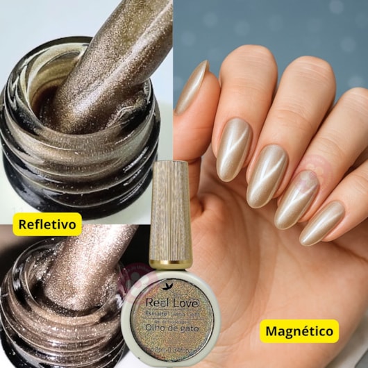 Esmalte gel magnético refletivo olho de gato Real Love Champagne para unhas