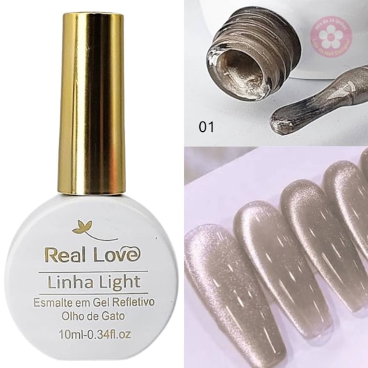 Esmalte gel olho de gato Real Love Refletivo 01 Nude Esmalte em gel magnético para unhas