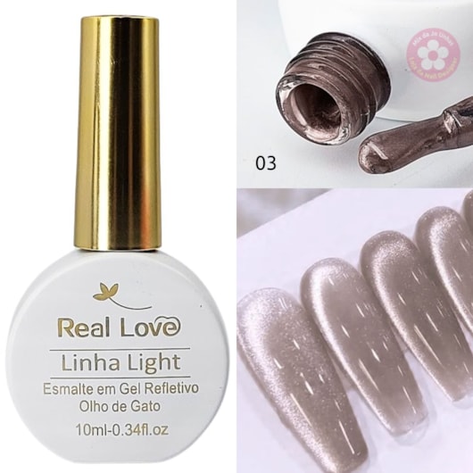 Esmalte gel olho de gato Real Love Refletivo 03 Nude Rose Magnético para unhas