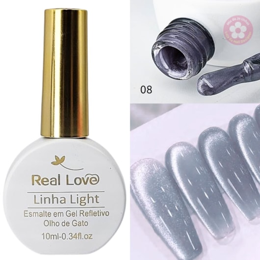 Esmalte gel olho de gato Real Love Refletivo 06 Azul métalico para unhas