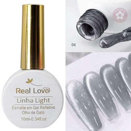 Esmalte gel olho de gato Real Love Refletivo 06 prateado Magnético