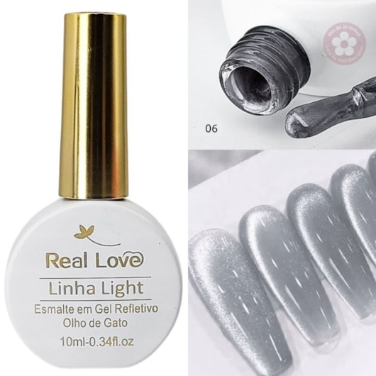 Esmalte gel olho de gato Real Love Refletivo 06 prateado Magnético para unhas
