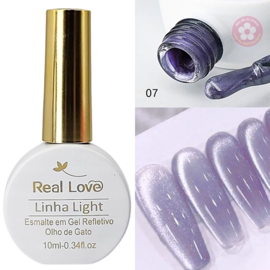 Esmalte gel olho de gato Real Love Refletivo 07 Lilás metálico Magnético para unhas