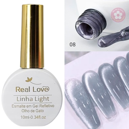 Esmalte gel olho de gato Real Love Refletivo 08 Azul métalico Magnético