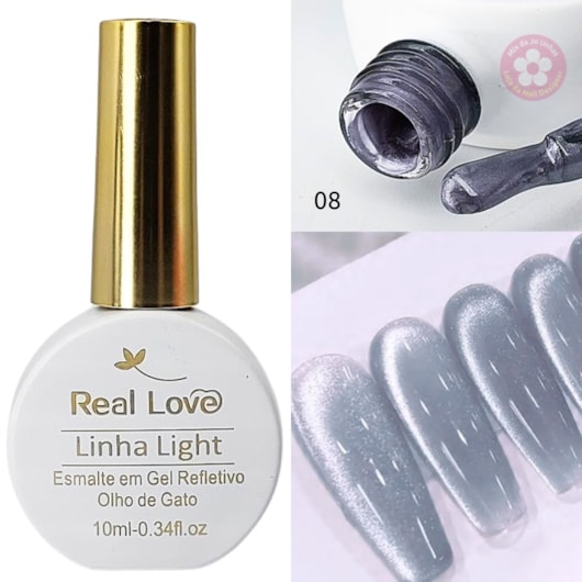 Esmalte gel olho de gato Real Love Refletivo 08 Azul métalico Magnético para unhas
