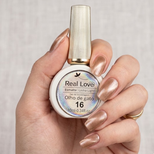 Esmalte gel olho de gato Real Love Refletivo 16 Nude Magnético para unhas
