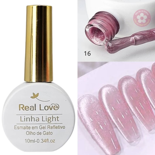 Esmalte gel olho de gato Real Love Refletivo 16 Rose para unhas