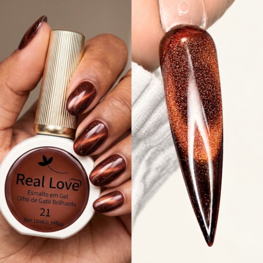 Esmalte gel olho de gato Real Love Refletivo 21 Magnético para unhas