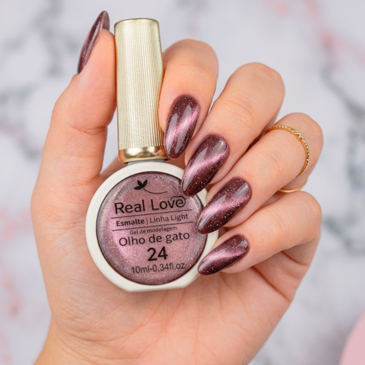 Esmalte gel olho de gato Real Love Refletivo 24 Púrpura Rose Magnético para unhas