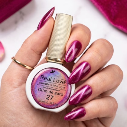 Esmalte gel olho de gato Real Love Refletivo 27 Dark Pink vitral Magnético
