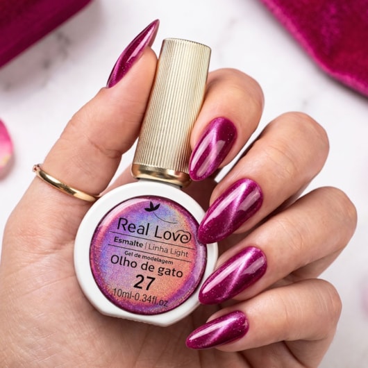 Esmalte gel olho de gato Real Love Refletivo 27 Dark Pink vitral Magnético para unhas