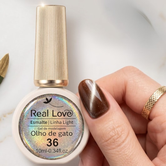 Esmalte gel olho de gato Real Love Refletivo 36 Marrom Magnético para unhas