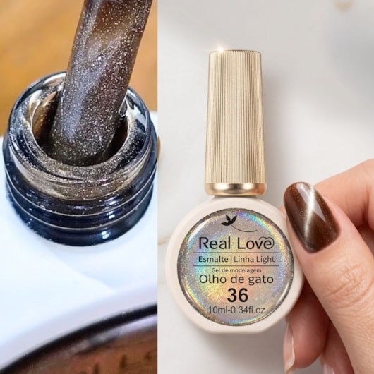 Esmalte gel olho de gato Real Love Refletivo 36 Marrom Magnético para unhas