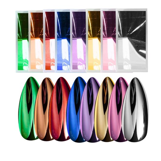 Folha de espelho 128un Unhas cromadas Kit completo com 8 cores - Imagem principal - 0175ff80-332b-42f7-adc6-83c213455efa