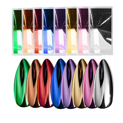 Folha de espelho 128un Unhas cromadas Kit completo com 8 cores