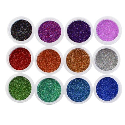 Glitter Holográfico Extra fino Torre 12 Cores 12g