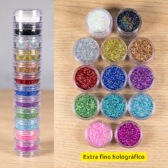 Glitter Holográfico Extra fino Torre 12 Cores 12g Glitter Holográfico Extra fino Torre 12 Cores 12g