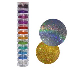 Glitter Holográfico Extra fino Torre 12 Cores 12g