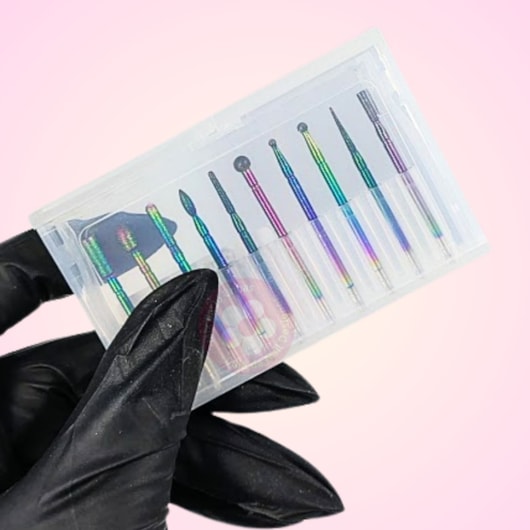 Kit 10 brocas diamantadas com organizador para unhas