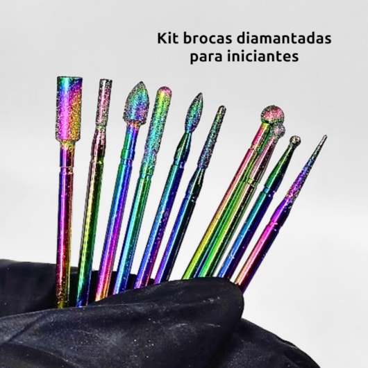 Kit 10 brocas diamantadas com organizador para unhas