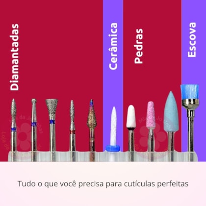 Kit 10 brocas para cutículas com organizador