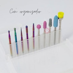 Kit 10 brocas para manicure com organizador