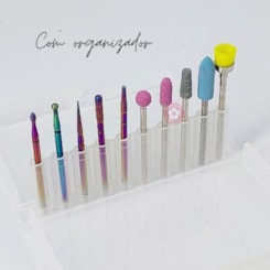 Kit 10 brocas para manicure com organizador Kit 10 brocas para manicure com organizador