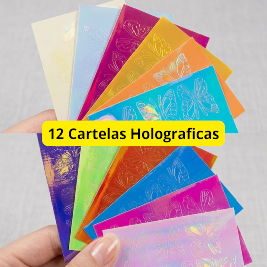 Kit 12 Cartelas de Películas Adesivas - Asas de Borboleta para unhas
