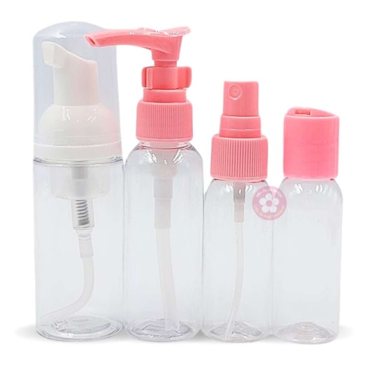 Kit 4 itens mini dispenser com borrifador e pump para unhas