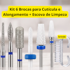 Kit 6 Brocas para Cutícula e Alongamento + Brinde Escova de Limpeza