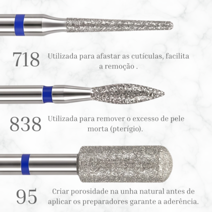 Kit 6 Brocas para Cutícula e Alongamento + Brinde Escova de Limpeza