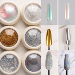 Kit 6 Pós Decorativos para Unhas: Cromado, Platinado e Glitter Refletivo Holográfico modelo: 240 Kit 6 Pós Decorativos para Unhas: Cromado, Platinado e Glitter Refletivo Holográfico modelo: 240