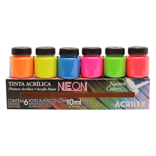 Kit 6 Tintas Neon Acrilex para unhas