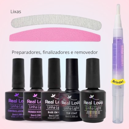 Kit blindagem de unhas em gel Real Love 12 itens pessoal ou profissional com manual