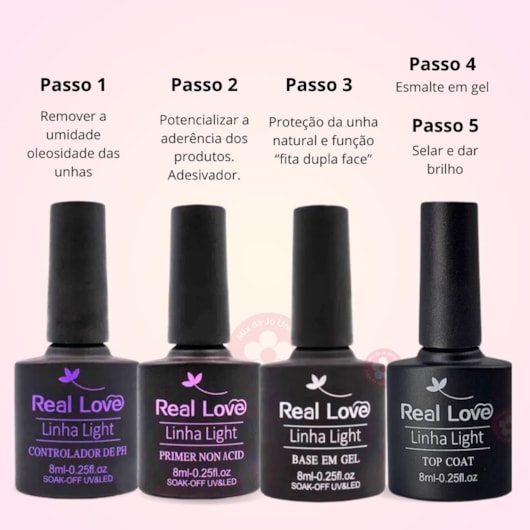 Kit blindagem de unhas em gel Real Love 12 itens pessoal ou profissional com manual para unhas