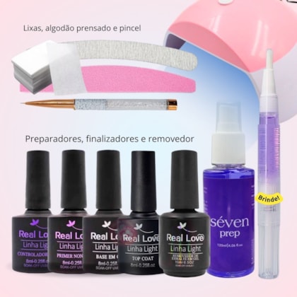 Kit blindagem de unhas em gel Real Love 12 itens pessoal ou profissional com manual