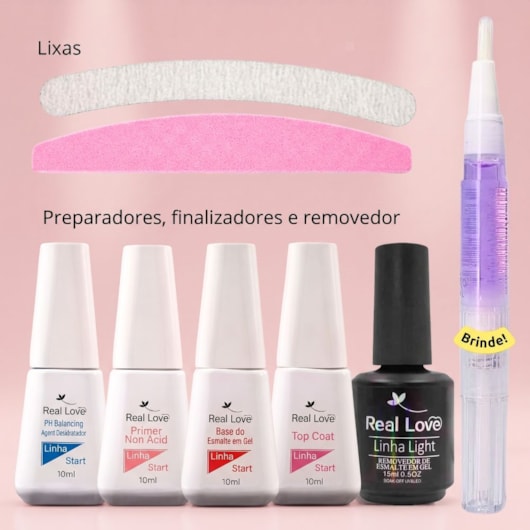 Kit Blindagem de unhas em gel Real Love linha Start 8 itens para unhas
