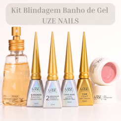 Kit Blindagem e Banho de Gel Uze Nails Preparadores + Gel Construtor Nude Pink