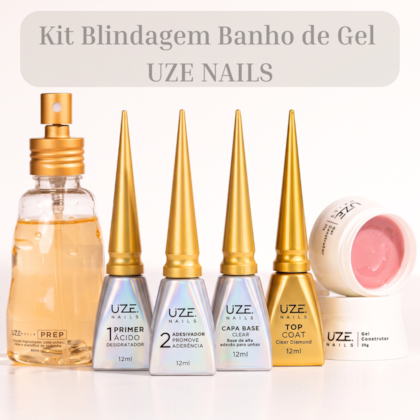 Kit Blindagem e Banho de Gel Uze Nails Preparadores + Gel Construtor Nude Pink
