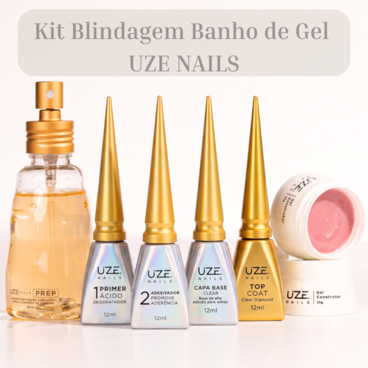 Kit Blindagem e Banho de Gel Uze Nails Preparadores + Gel Construtor Nude Pink para unhas