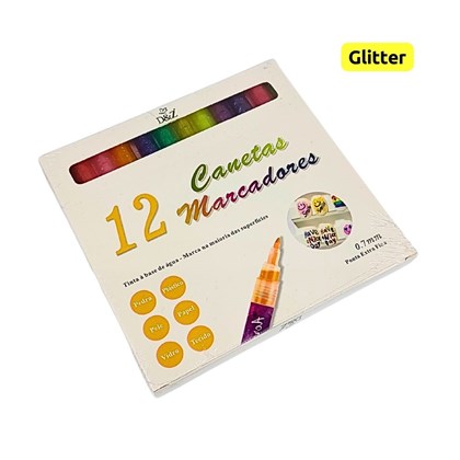 Kit caneta marcador decoração com glitter 0.7mm 12 cores D&Z
