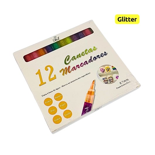 Kit caneta marcador decoração com glitter 0.7mm 12 cores D&Z - f10923de-cb36-4a10-94b5-fce98c6b440e